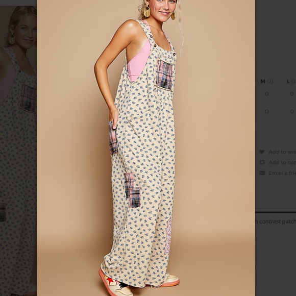 POL 🤎 129 POL French Terry Overall Romper with Contrast Patchwork  SR31A - Picture 2 of 6